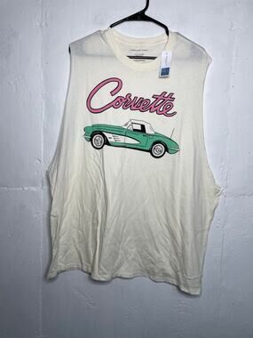 NEW American Eagle Corvette Muscle Tank Cream Graphic Print Size L/XL